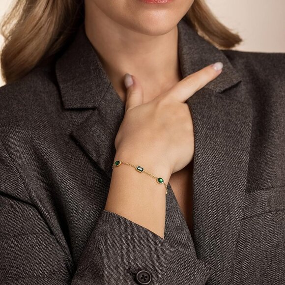 Women's Tennis Bracelet Green Emerald Zircon 18K Gold Plated 6 Inch - Picture 2 of 7